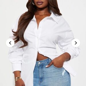 Fashion Nova Oversized White Button-Down Shirt
